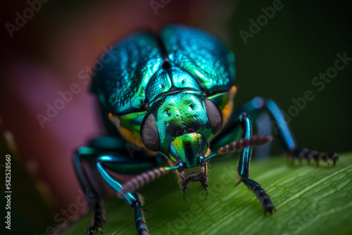Macro view of insect or bug known as brush jewel beetle. generative AI © Haydiddle