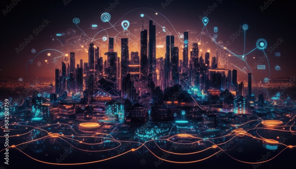 Internet of things industrial computing and security in smart cities concept background generative aii