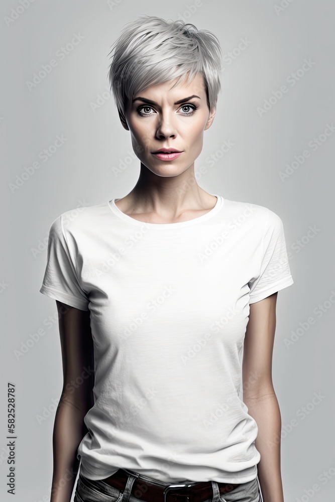AI GENERATIVE, Cportrait of young girl in white t-shirt, mock-up concept AI GENERATIVE, Cportrait of young girl in white t-shirt, mock-up concept