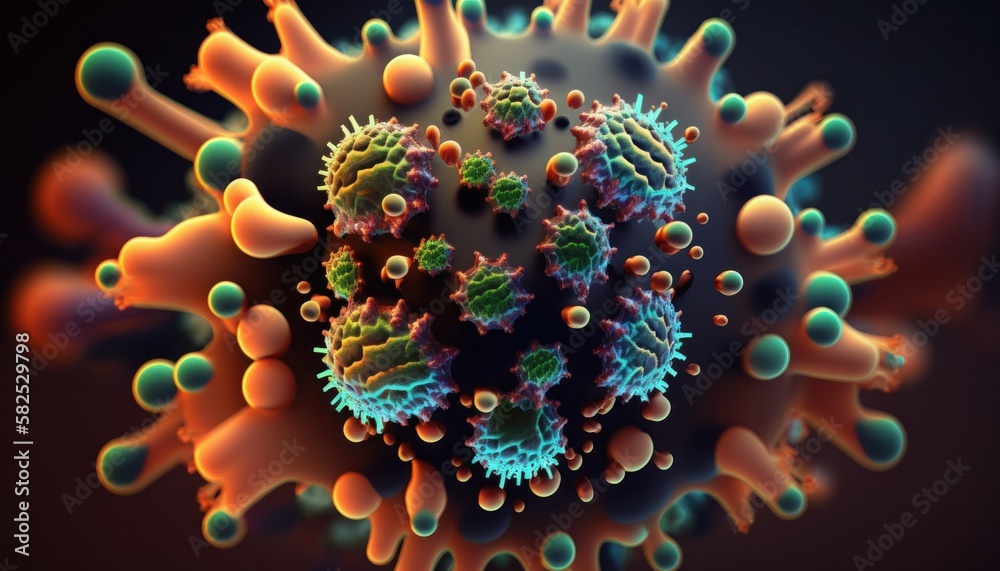 Macro medicinal background of corona or covid-19 virus, vivid colors abstract concept generative ai Macro medicinal background of corona or covid-19 virus, vivid colors abstract concept generative ai