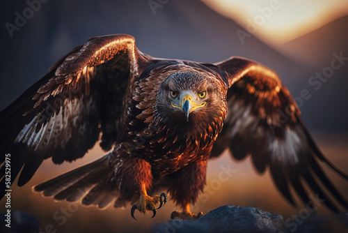 Steppe eagle flies photo