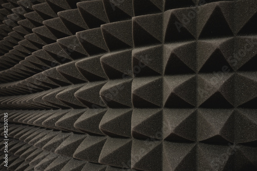 Black Geometric Pyramid Acoustic Foam for Sound Proofing, Studio Recording Room Enhancement Equipment