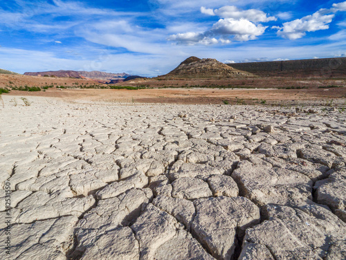 Dried and Cracked mud bottom in Lake Mead area near Las Vegas. Shot in March 2023