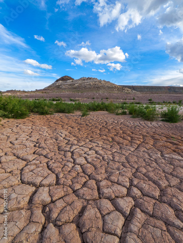 Dried and Cracked mud bottom in Lake Mead area near Las Vegas. Shot in March 2023