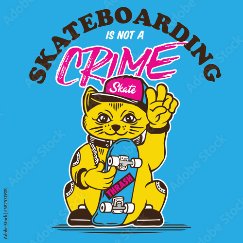 Lucky Cat Mascot Character Design Skateboard Design