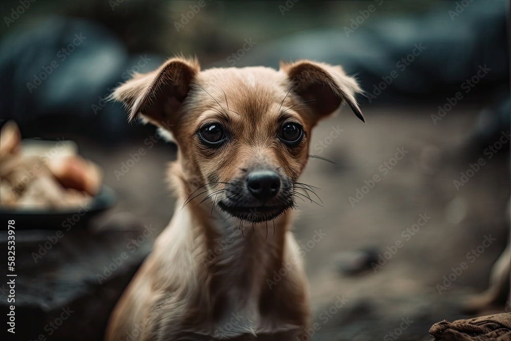 Hungry tiny dog. Generative AI