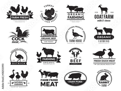 Farm animals business logo with domestic animals vector image