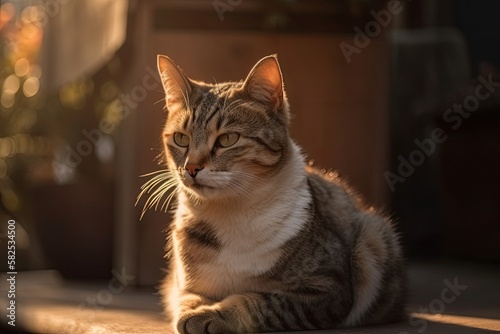 cat relaxing in the sun. Generative AI