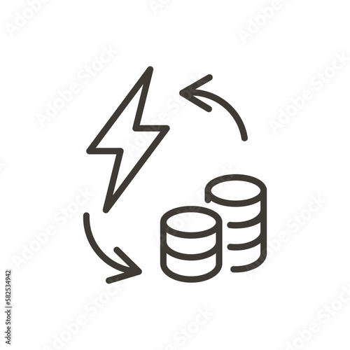 house payment for electricity. Vector thin line icon illustration with water drop, arrows and coins. Electricity bill