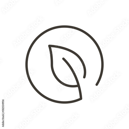 Organic bio leaf with circle vector thin line icon outline illustration. Eco environment friendly image