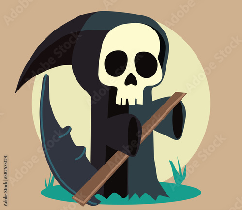 Cute Little Grim Reaper Vector Illustration White Background