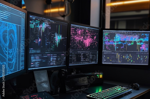 Wallpaper Mural Trading setup - stock trading setup - crypto trading setup Room with many screens with charts on the screens. Generative AI. Torontodigital.ca