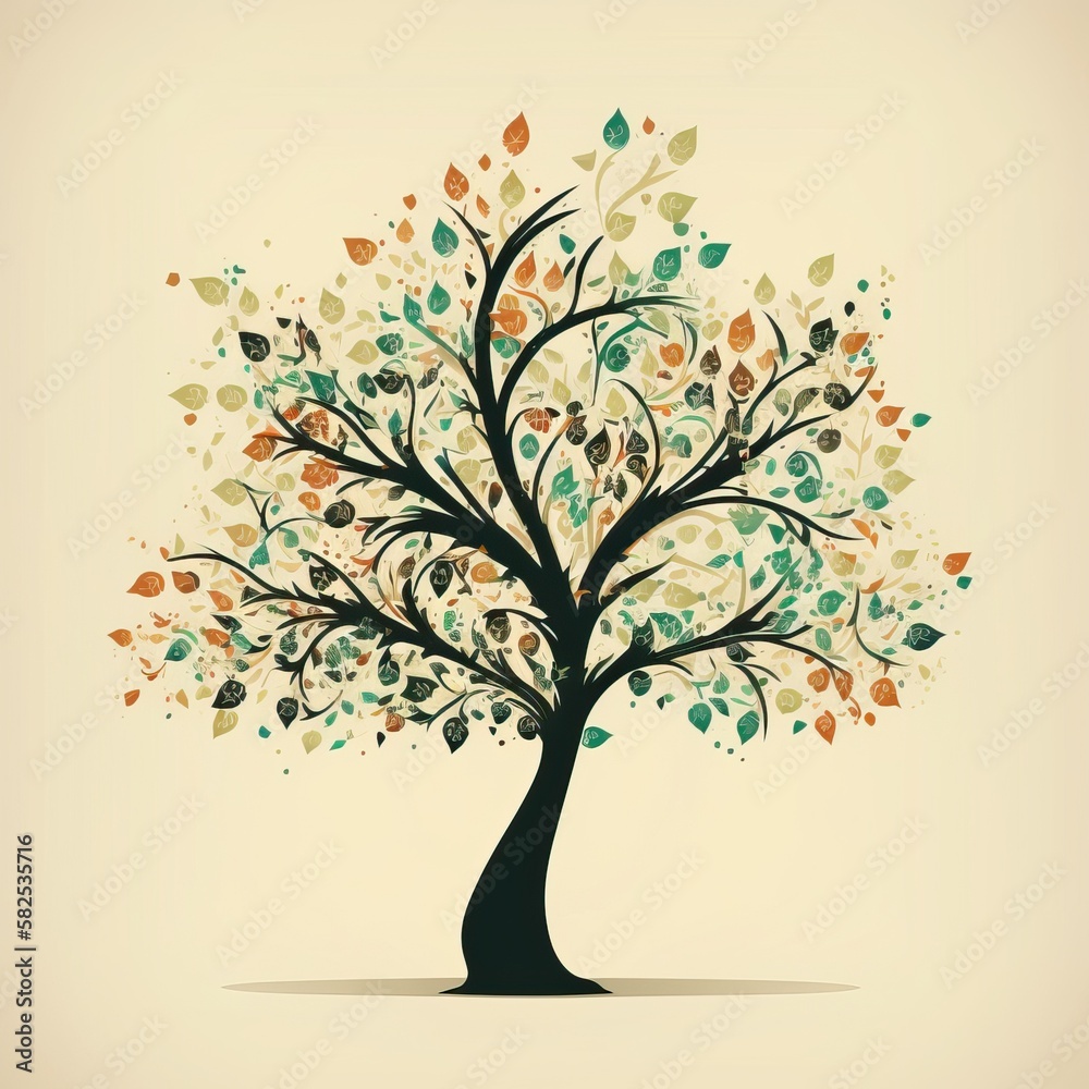 simple tree design with flowers and leaves, generative ai simple tree design with flowers and leaves, generative ai