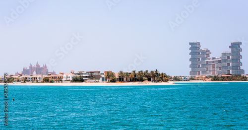Dubai, UAE. Palm Jumeirah and villas with white sand beaches