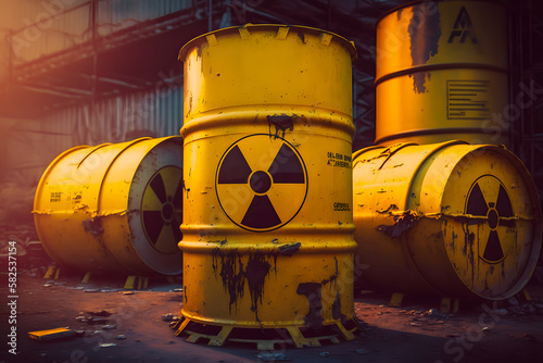 Abandoned Storage for Yellow barrels for radiation waste. Generation AI