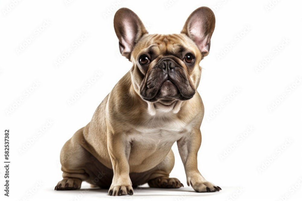A lovely French Bulldog is seen in full length against a white background. Generative AI