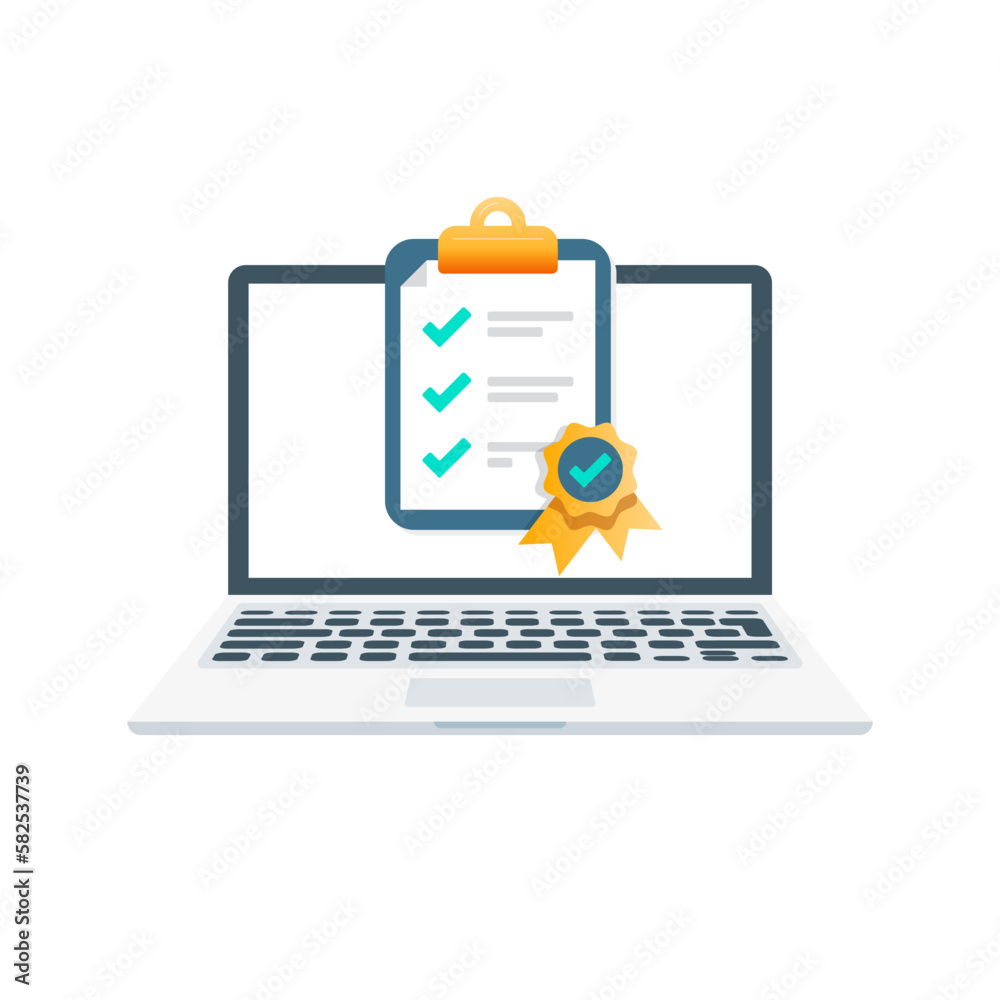 Checklist, Certificate, Diploma of Completion Laptop Isolated Vector Illustration