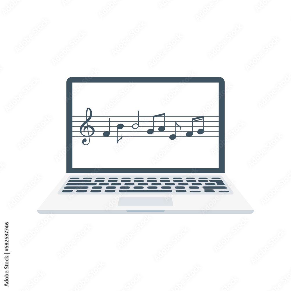 Music Sheet, Music Notes, Laptop Isolated Vector Illustration Music Sheet, Music Notes, Laptop Isolated Vector Illustration