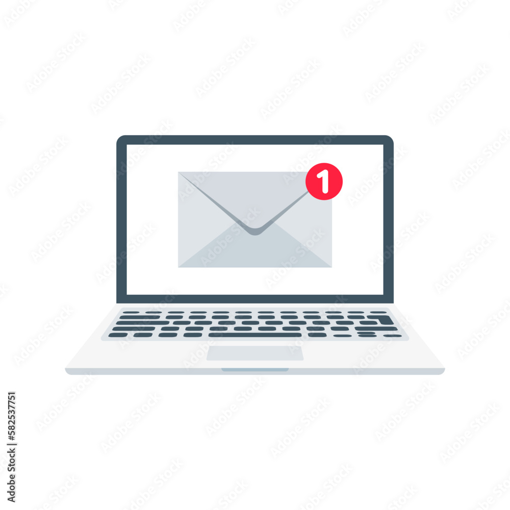 Message and Mail Notification, Laptop Isolated Vector Illustration Message and Mail Notification, Laptop Isolated Vector Illustration