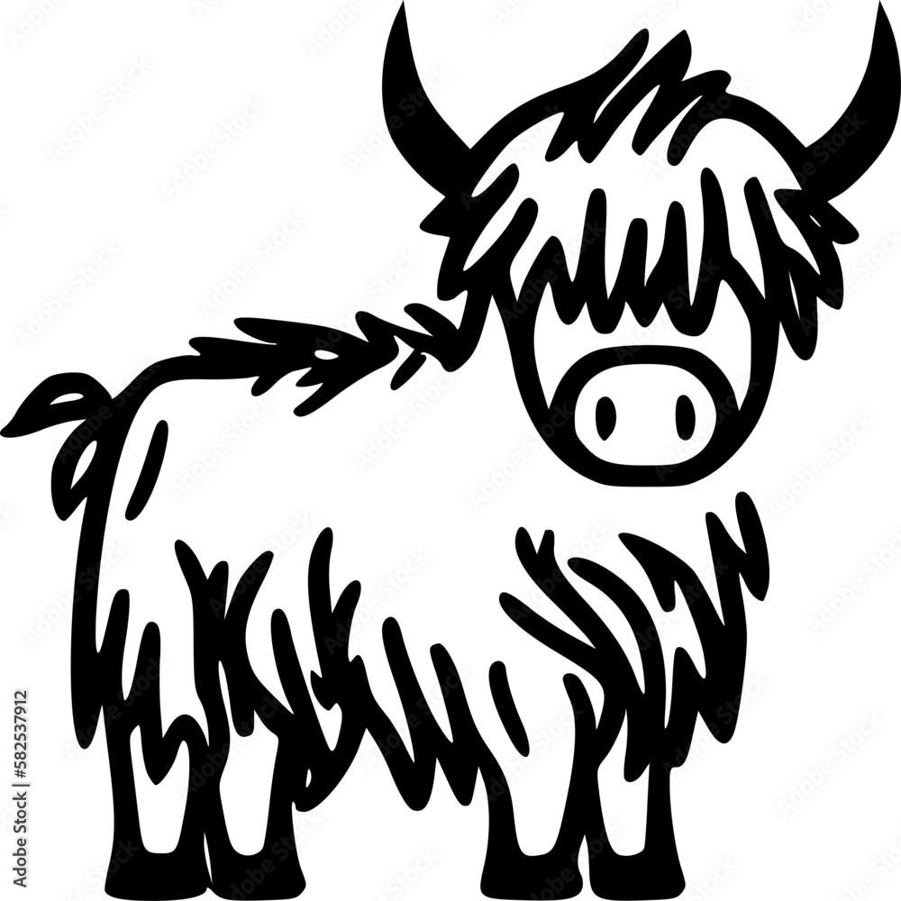 Highland Cow Black and White Vector illustration Stock Vector Adobe