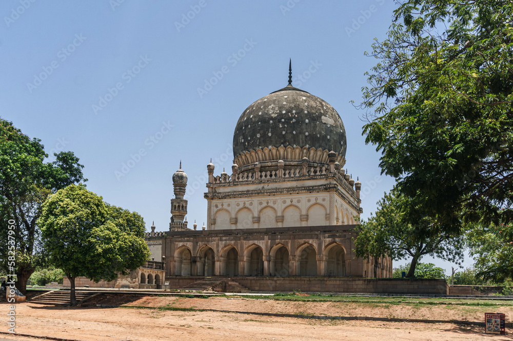 The tombs of Qutb Shahi near the Golconda Fort in Hyderabad, India.