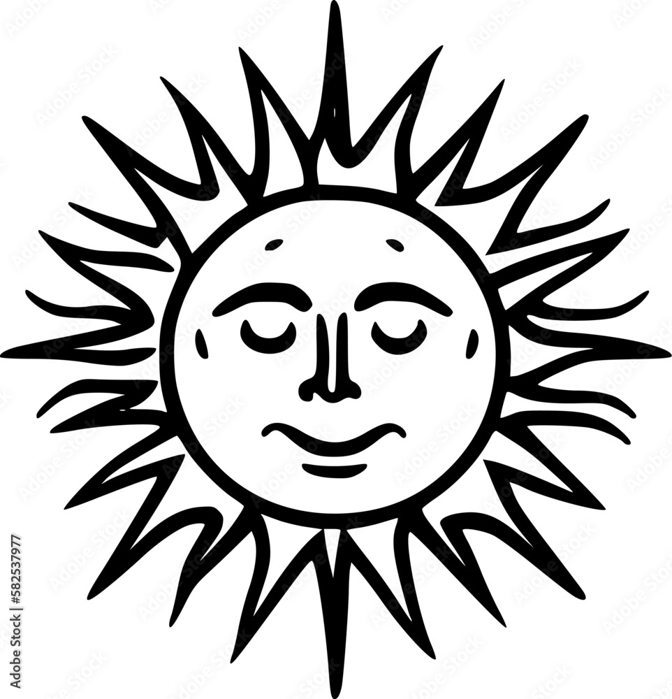 Sun | Black and White Vector illustration