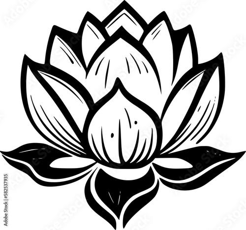 Lotus Flower | Black and White Vector illustration