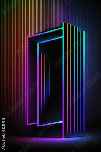  Abstrakter futuristischer Neonhintergrund mit leuchtenden Regenbogen Farben - mit KI erstellt 