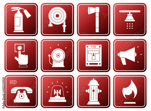 Set of fire safety symbols on white background