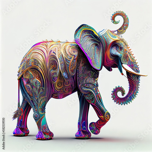 Abstract colorful elephant. Generative AI © Miguel Aguirre