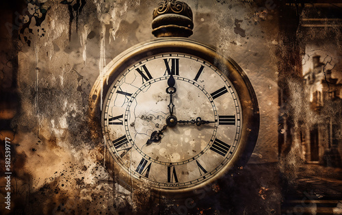 Wallpaper Mural Aged wall clock with white face against a textured backdrop, showing wear, evoking a sense of history. Torontodigital.ca