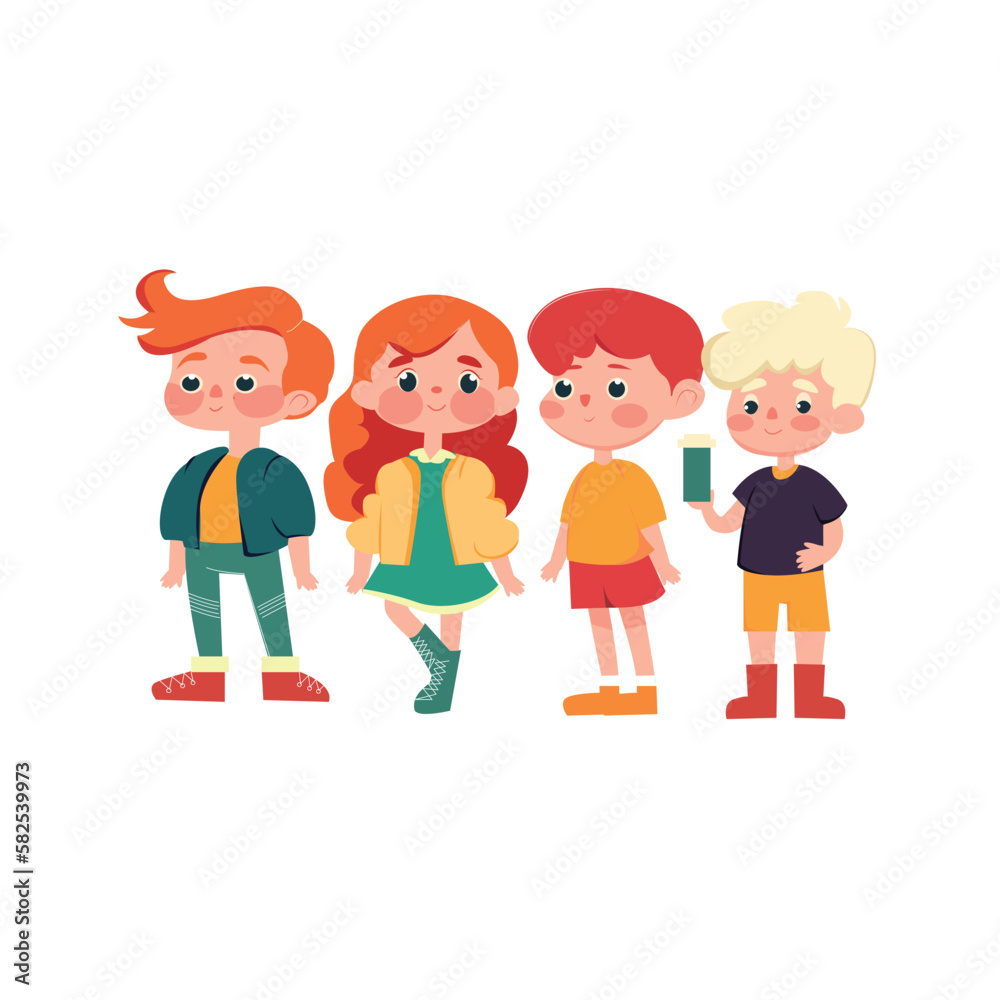 children.Cute children together. Little kids . Flat vector illustrations isolated on white background