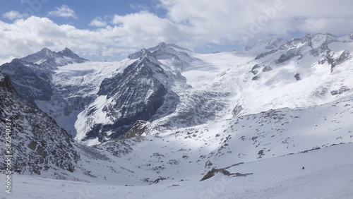 Snowy mountain peaks, winter landscape