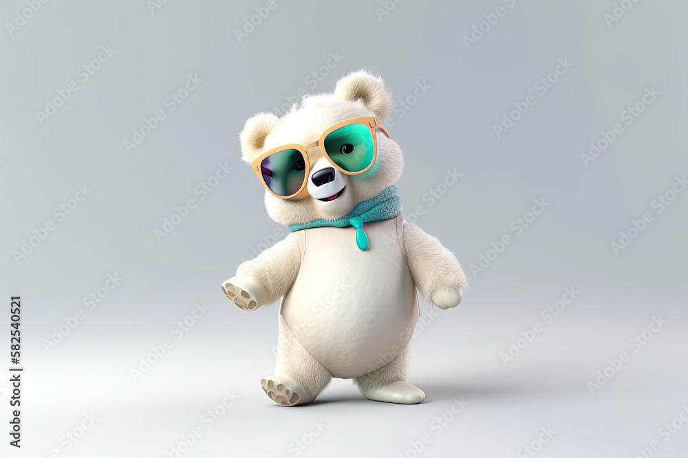 A happy and cool 3D character of a bear with full body, wearing clothes and sunglasses, on a background. Generative AI A happy and cool 3D character of a bear with full body, wearing clothes and sunglasses, on a background. Generative AI