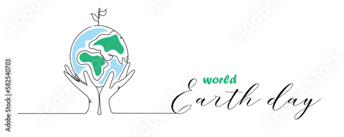 Banner for World Earth Day with hands holding planet 