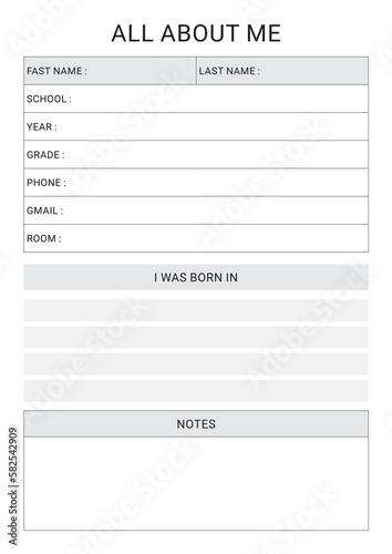 All About Me Planner