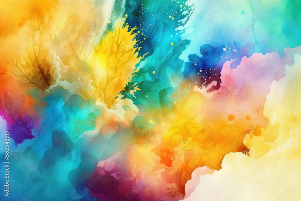 abstract rainbow watercolor background with colorful watercolor splashes, Generative AI