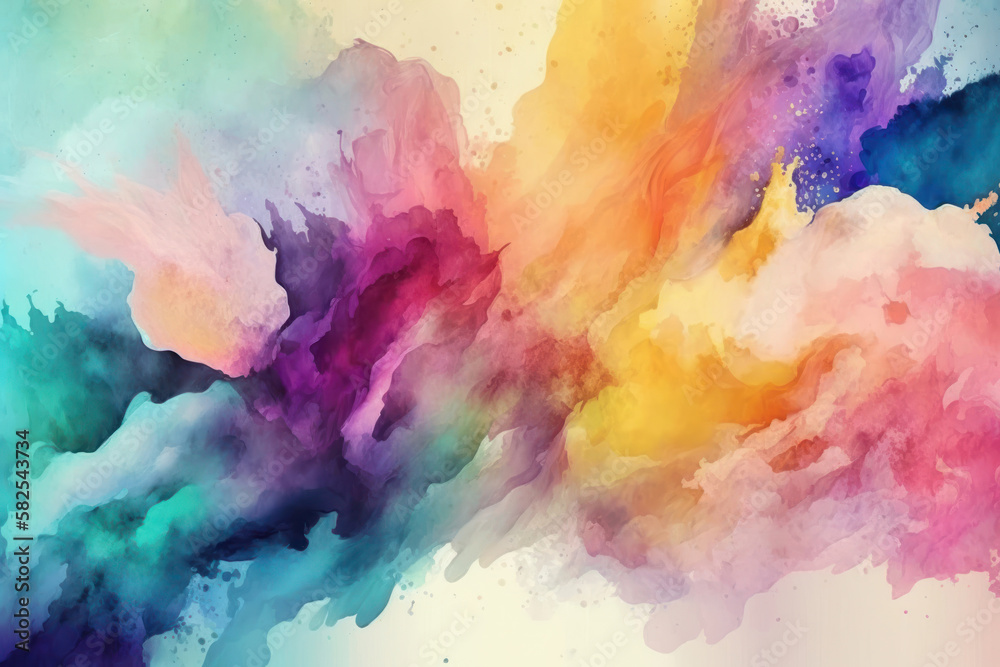 abstract rainbow watercolor background with colorful watercolor splashes, Generative AI