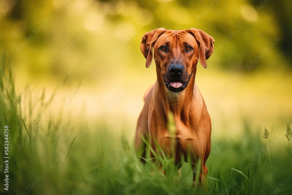 Gorgeous rhodesian ridgeback dog outside on a field. Generative AI