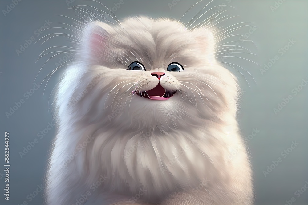 Funny cute cat with thick fur portrait.