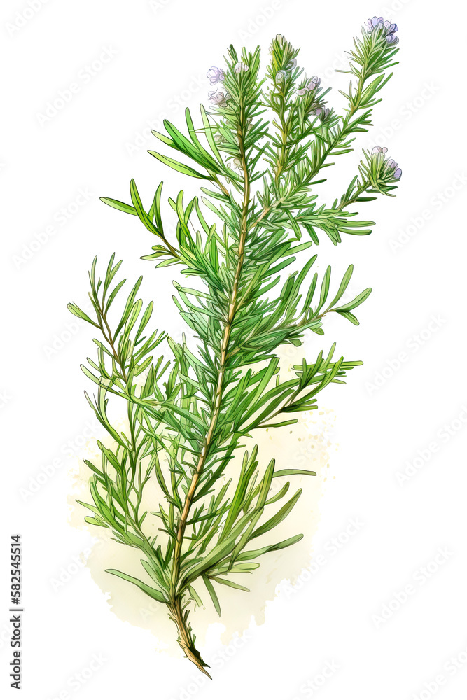 Rosemary plant over white background. Generative AI detailed illustration in watercolor style Rosemary plant over white background. Generative AI detailed illustration in watercolor style