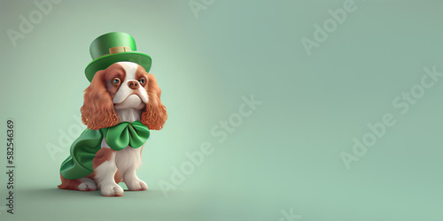 Cavalier king charles spaniel dog, dog animal wear st Patrick's day fashion dress generative ai