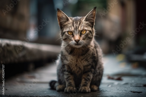 little cat observes you outside. Generative AI © AkuAku