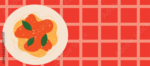 Spaghetti with tomato sauce. Italian traditional food banner