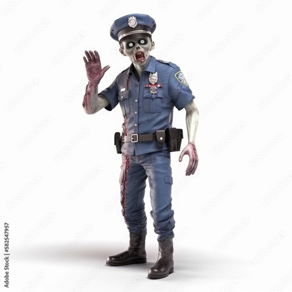 Zombie Policeman: Undead Officer in USA Uniform on White Background, Generative AI Zombie Policeman: Undead Officer in USA Uniform on White Background, Generative AI