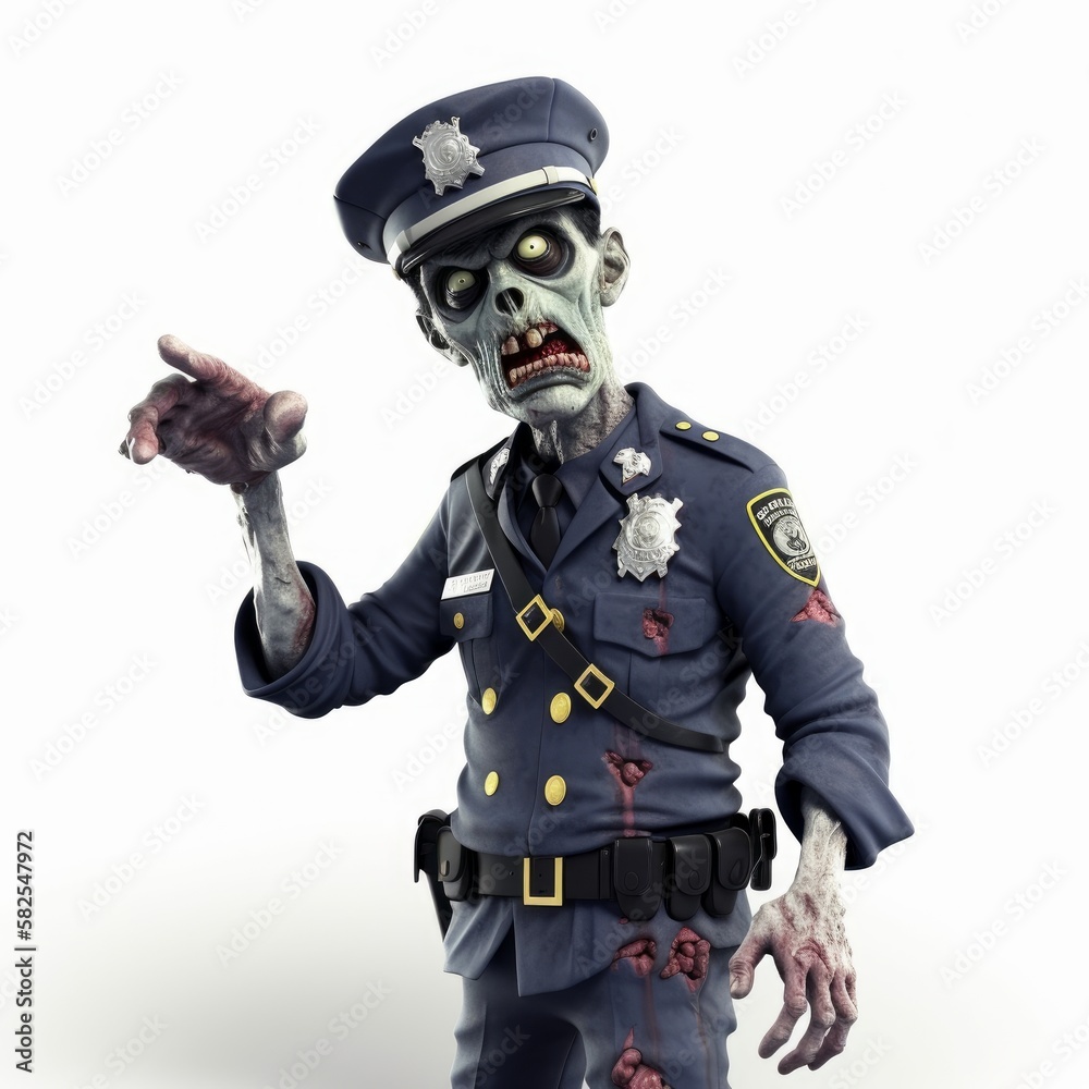 Zombie Policeman: Undead Officer in USA Uniform on White Background, Generative AI Zombie Policeman: Undead Officer in USA Uniform on White Background, Generative AI