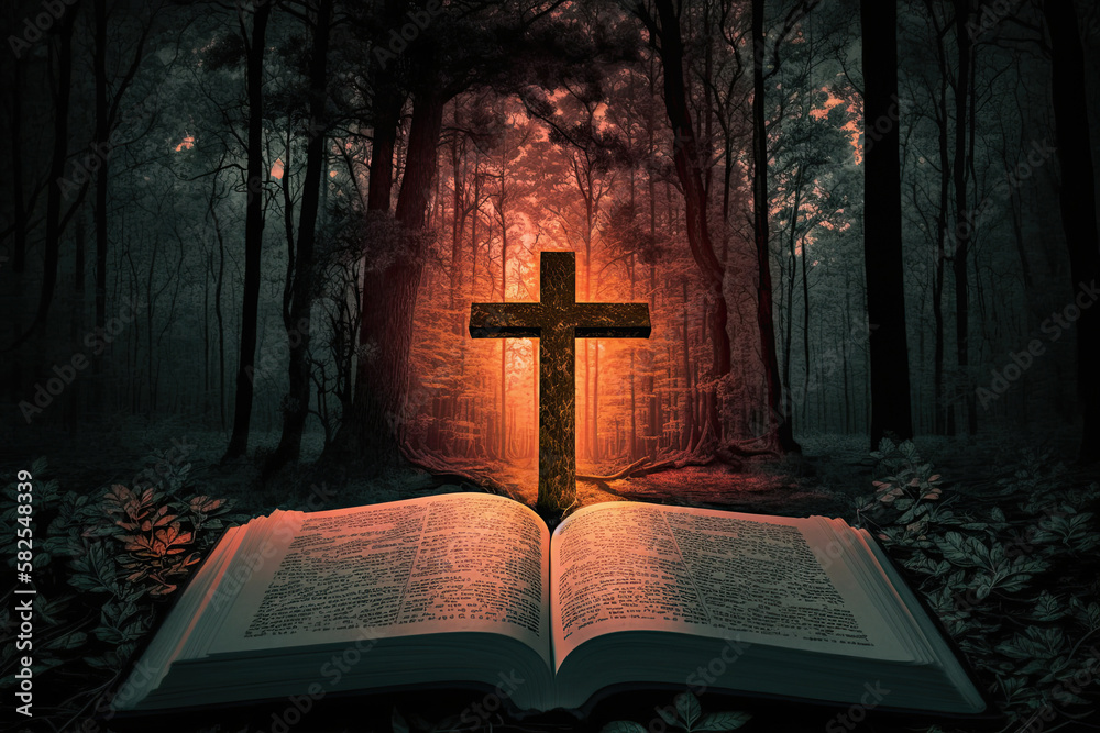 The Holy Bible and the cross of Jesus Christ symbolize death and