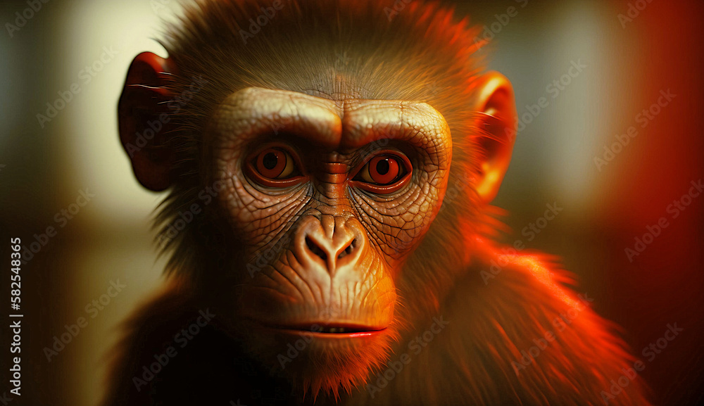 Photo Brown fur monkey with red eyes and blurred background Photo Brown fur monkey with red eyes and blurred background