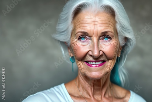 Portrait of beautiful older woman. Close up. Copy space text. Isolated. Old, grand, grandmother, granny. Ai generative