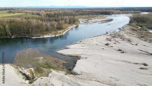 Wallpaper Mural water emergency and drought  due to lack of rain due to global warming and the decrease of glaciers - Drone aerial view of dry river with scarcity of water in Lombardy Pavia - Ticino di Besate  Torontodigital.ca